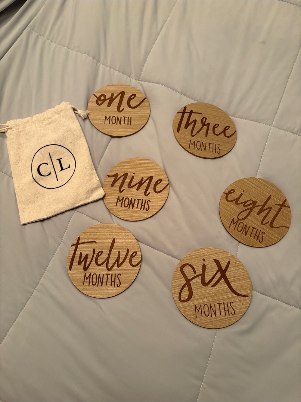 Caden Lane Wooden Monthly Milestone Discs - Natural Wood & Brown Lettering
